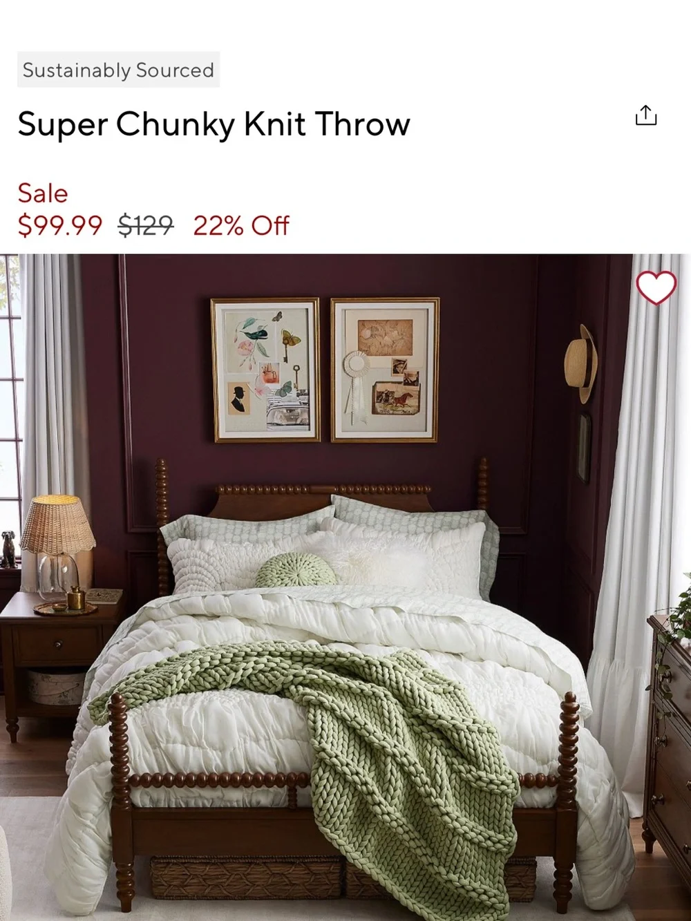 Pottery Barn Teen Sage Green Chunky Knit Throw